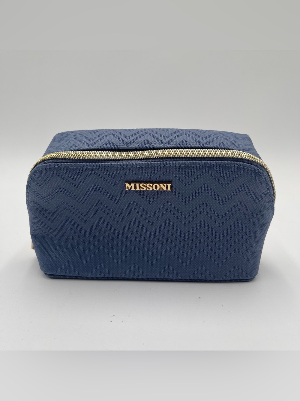 Missoni Small Travel Cosmetic Pouch Delta One Collection Toiletry Bag Blue Gold